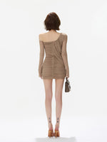 One-Shoulder Ruched Mesh Dress