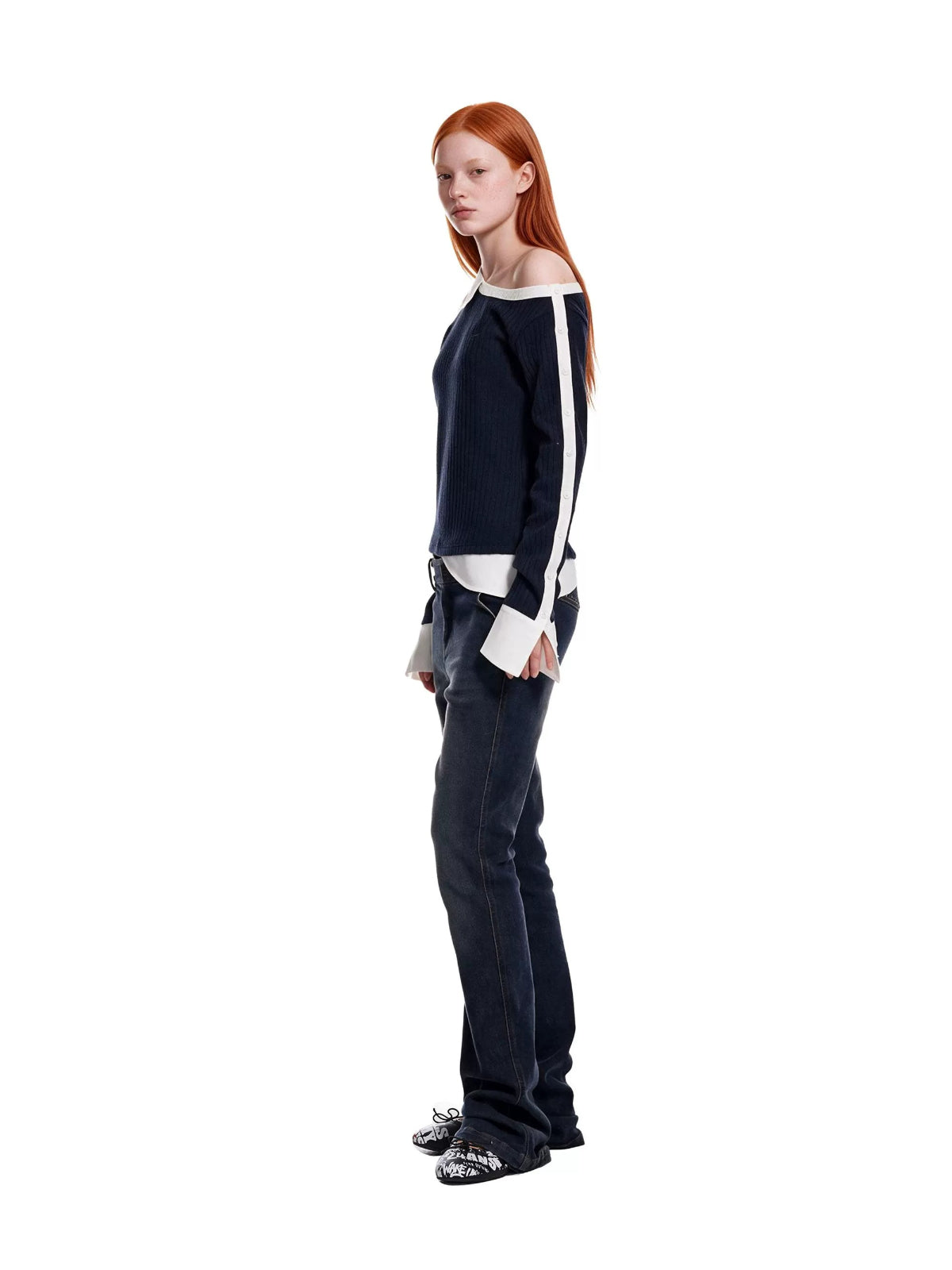 Layered Cable Knit Button Top