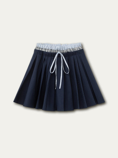 Brown &amp; Navy College Pleated Skirt