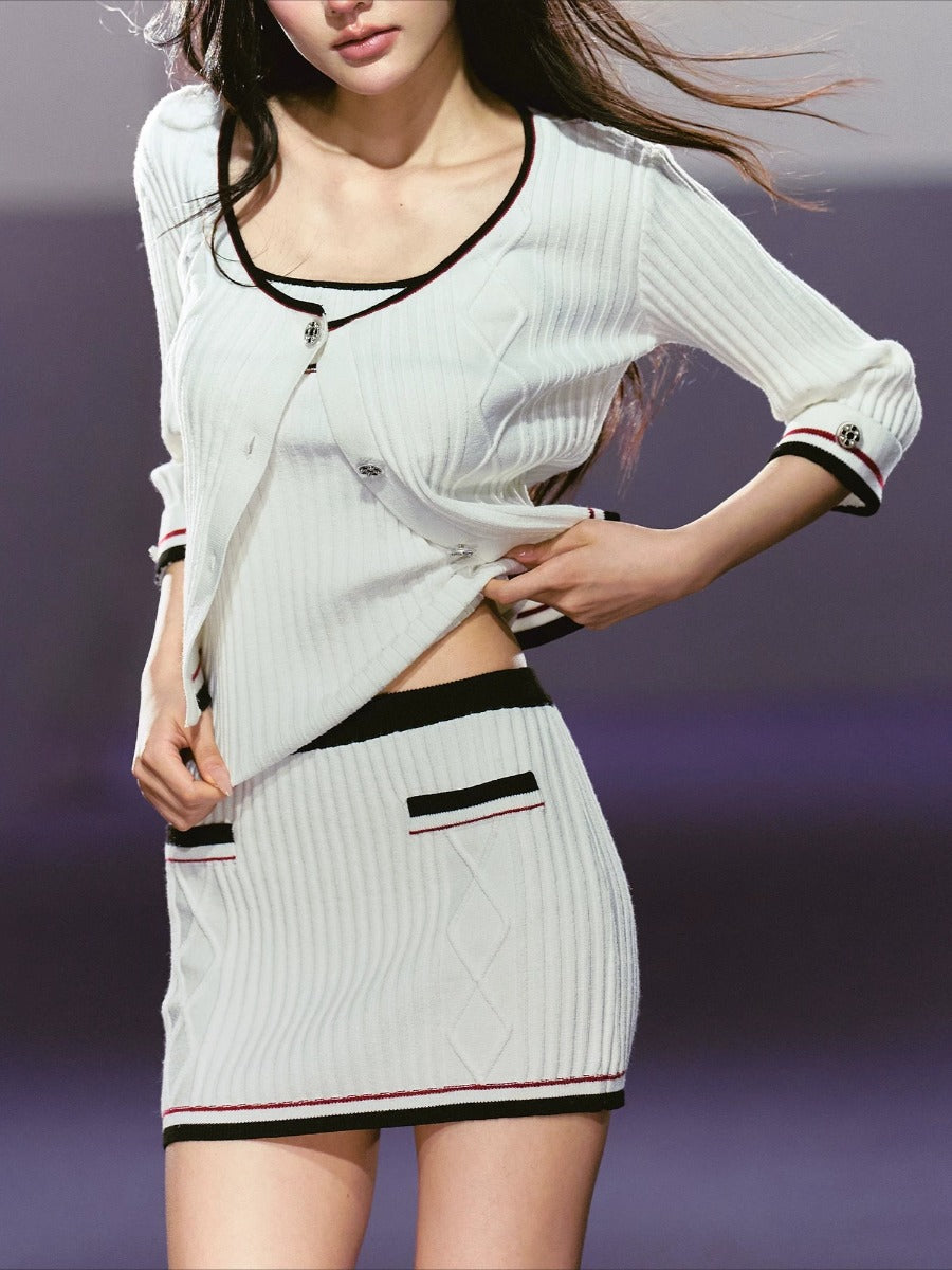 Contrast Knit Three-Piece Set