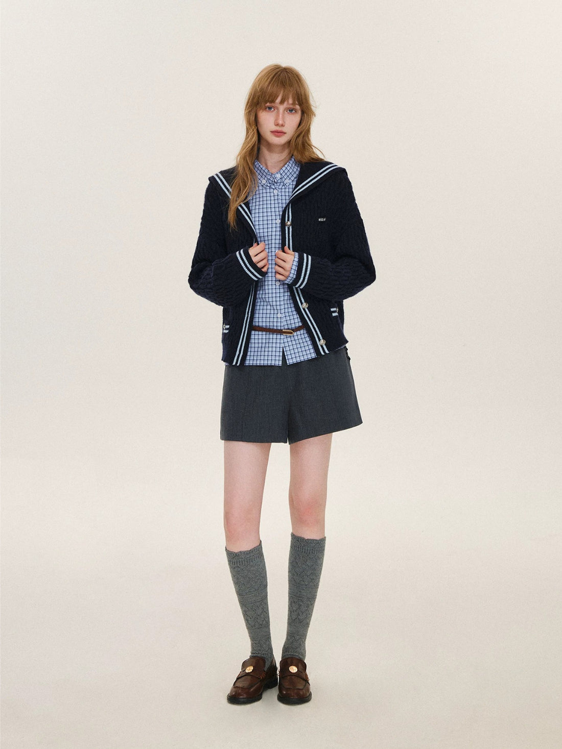 Contrast Sailor Collar Cable Cardigan