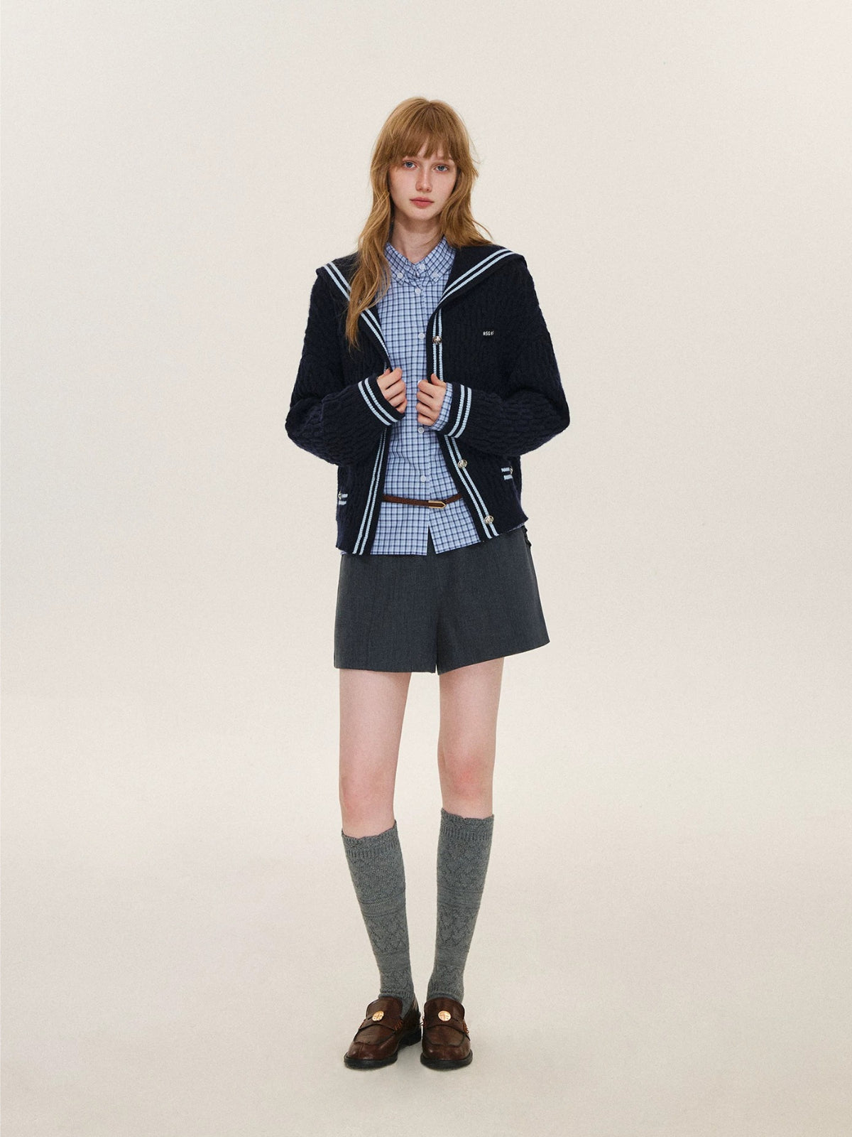 Contrast Sailor Collar Cable Cardigan