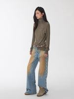 Rhinestone High Neck Raglan Knit Top