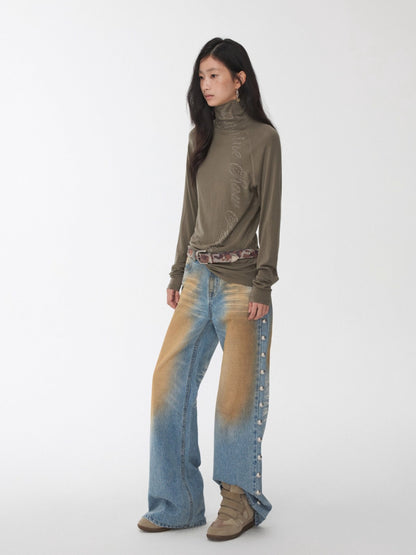 Rhinestone High Neck Raglan Knit Top