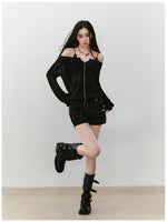 Knitted Floral Convertible Hollow-out Coat