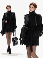 Black Belted Double-Breasted Coat