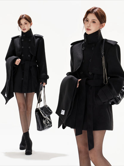 Black Belted Double-Breasted Coat
