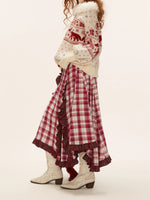 Asymmetric Ruffle Plaid Midi Skirt