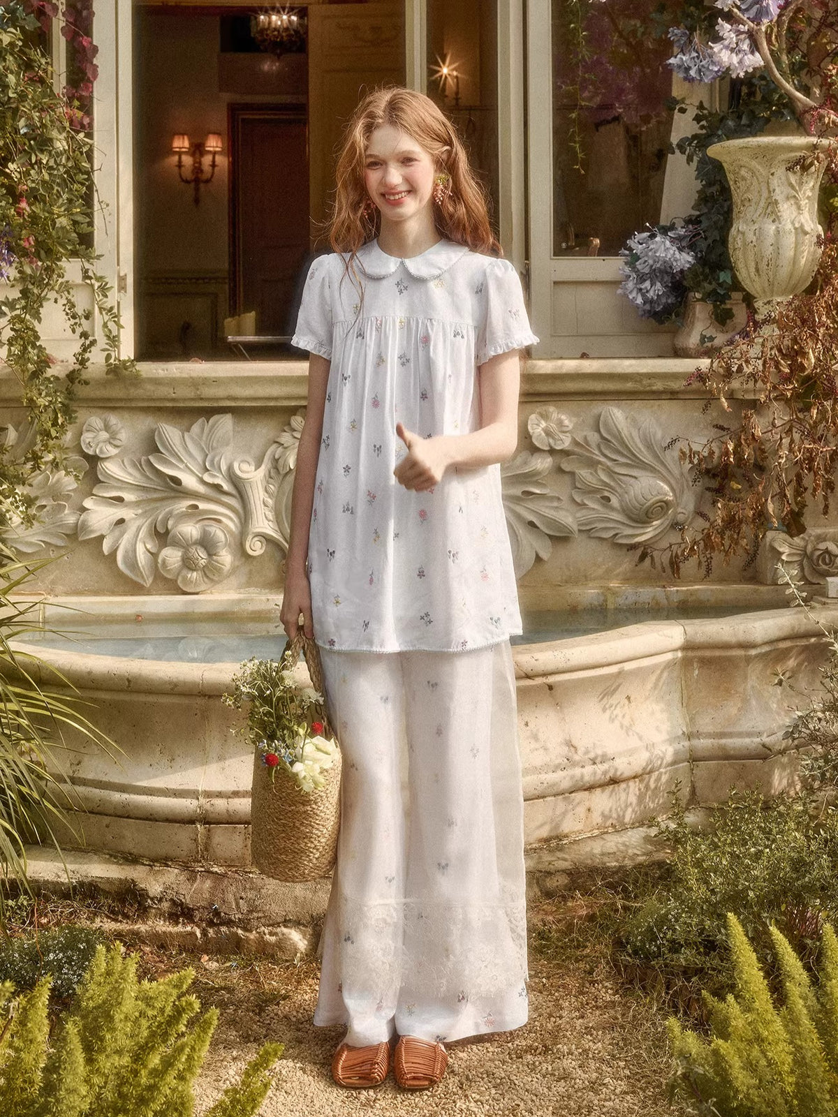 Linen Embroidered Three-Piece Set
