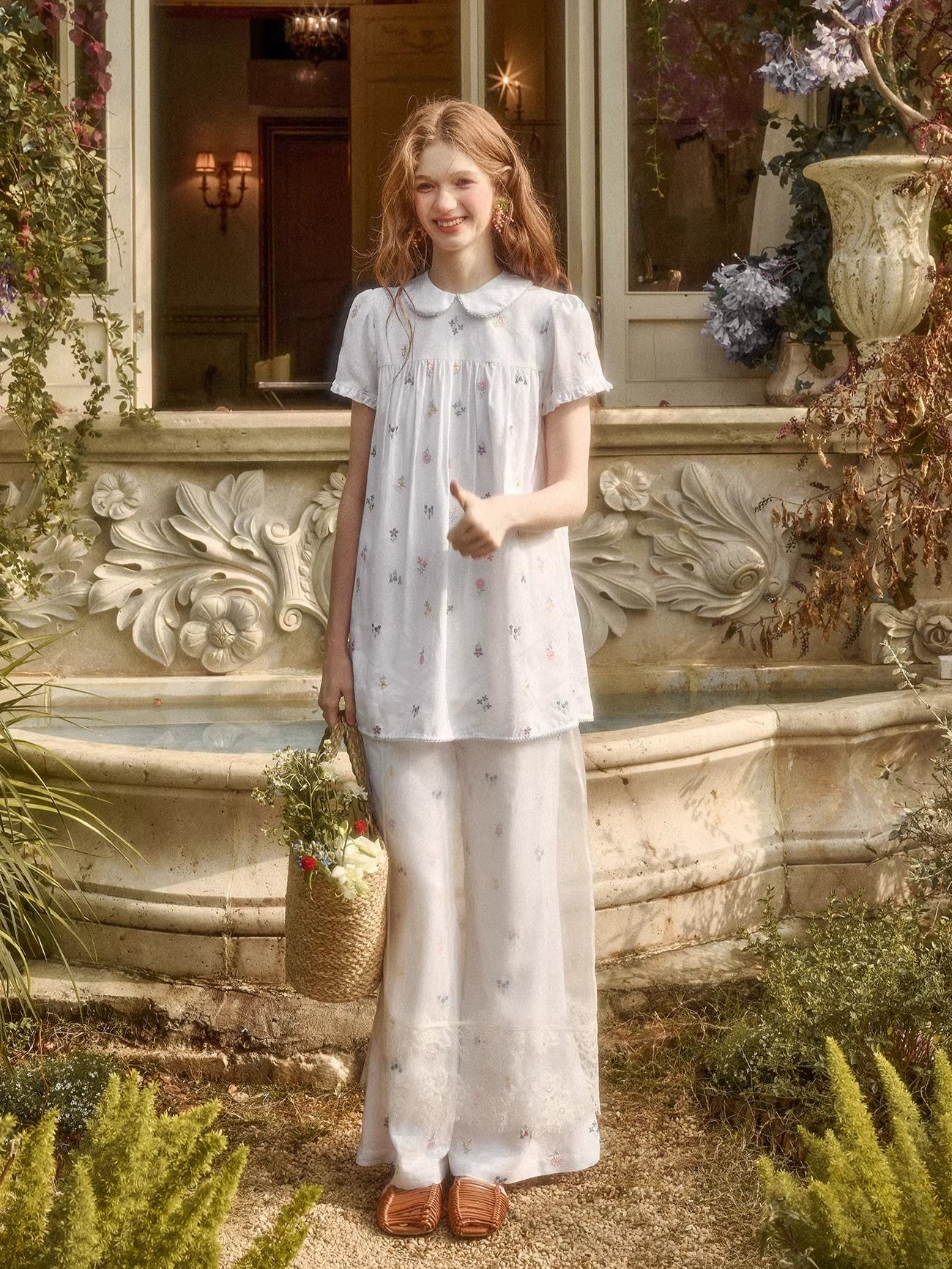 Linen Embroidered Three-Piece Set