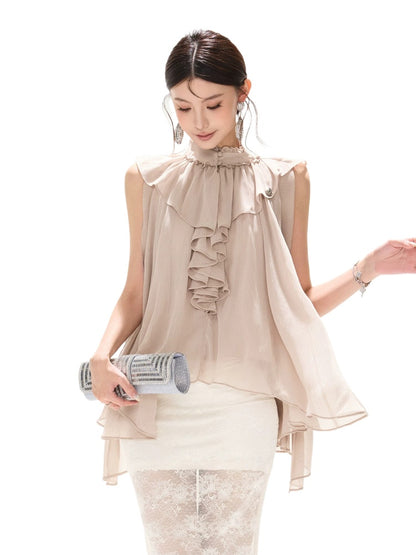 Ruffle Chiffon Cape Blouse