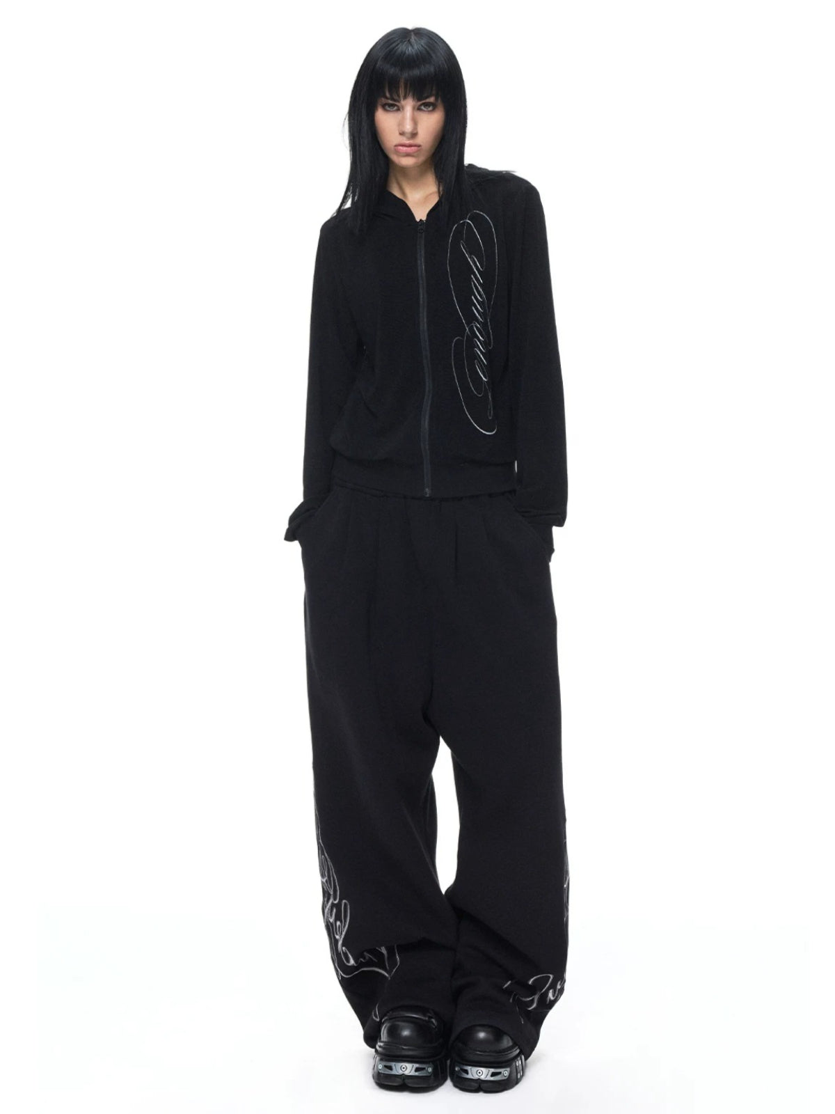 Embroidered Wide Leg Sweatpants