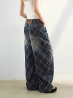 Plaid Wash Denim Pants