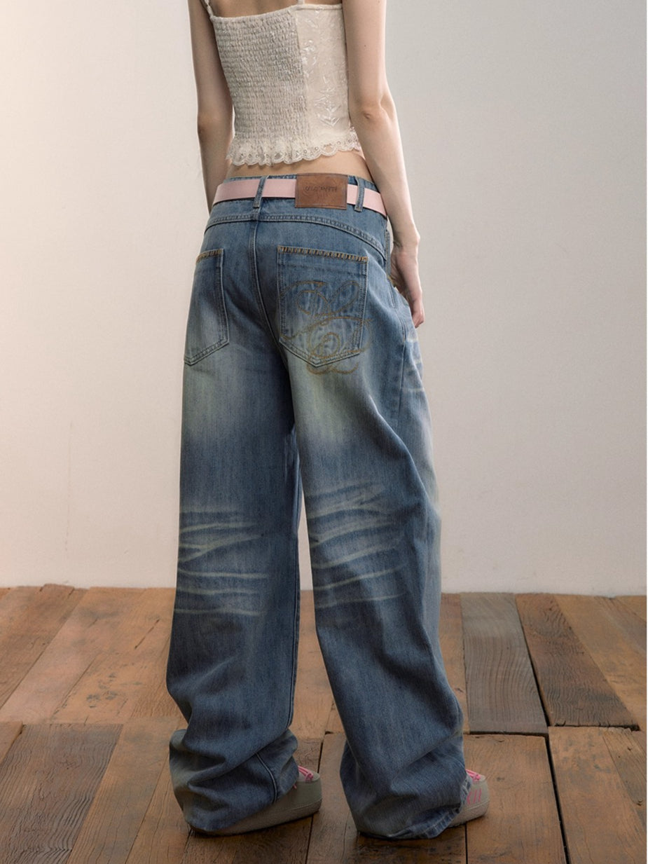 Vintage Wash Straight Jeans