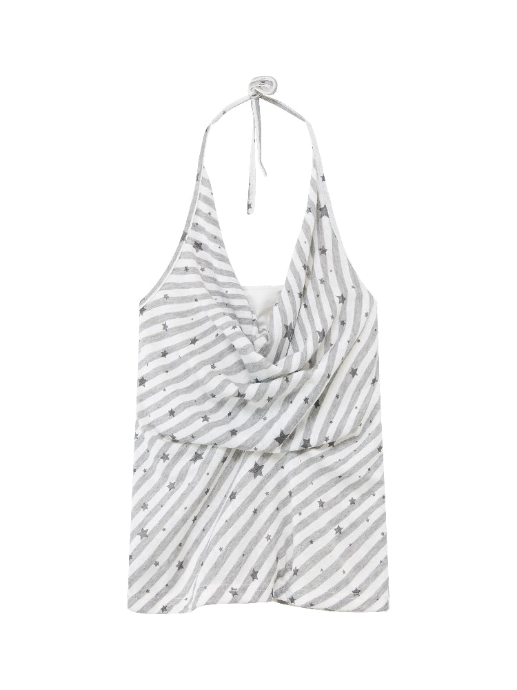 Fake Two-Piece Star Stripe Halter Top