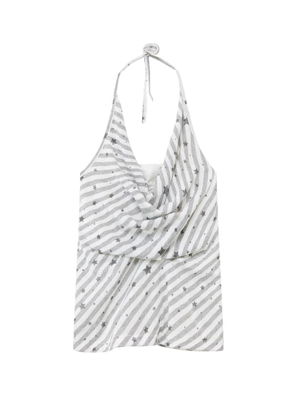 Fake Two-Piece Star Stripe Halter Top