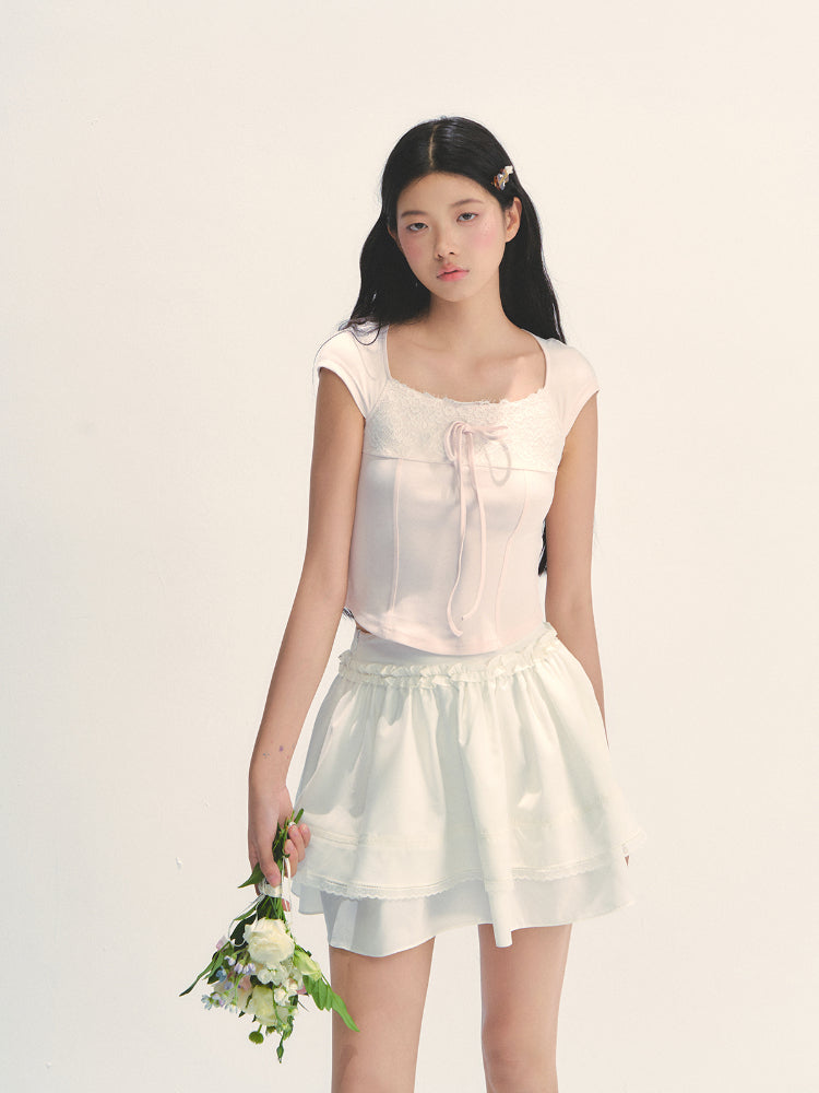 Lace Trim Short Sleeve T-shirt