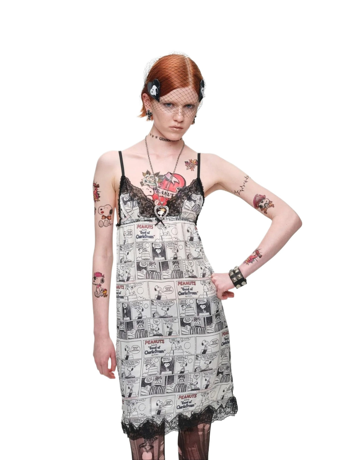 Vintage Comic Print Lace Cami Dress