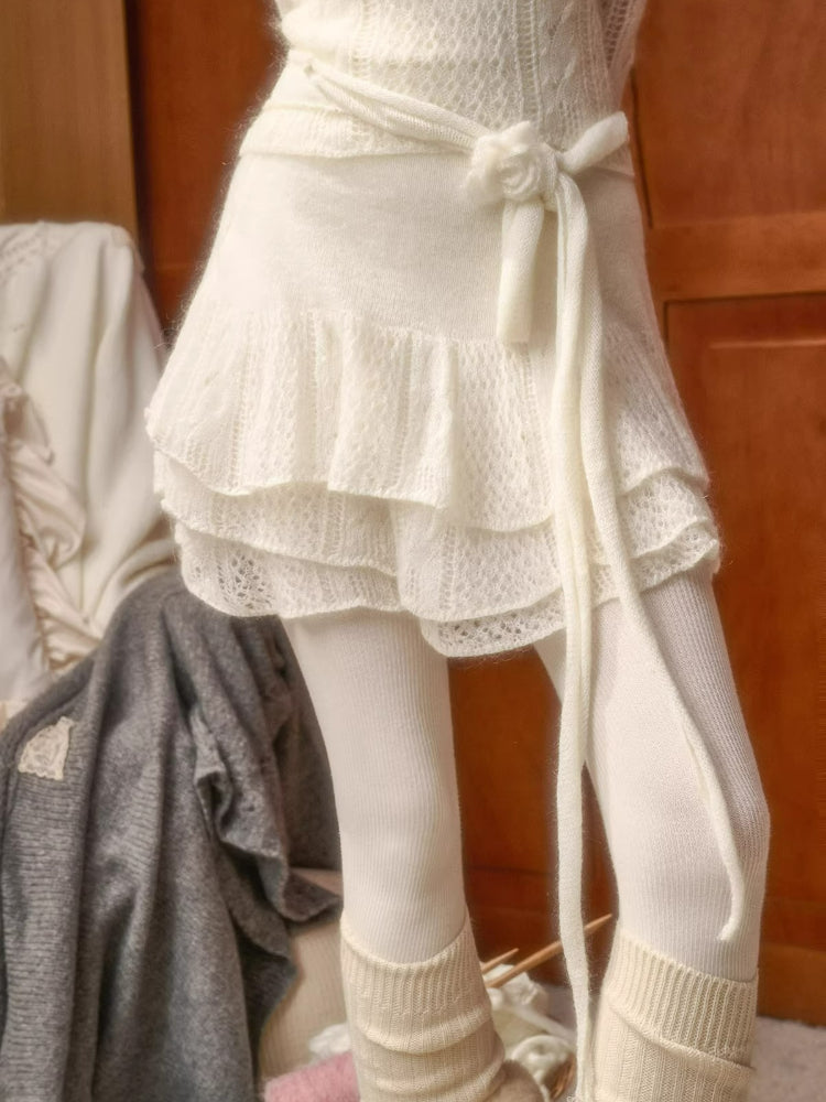 Mohair Wool Open-Knit Vest Set