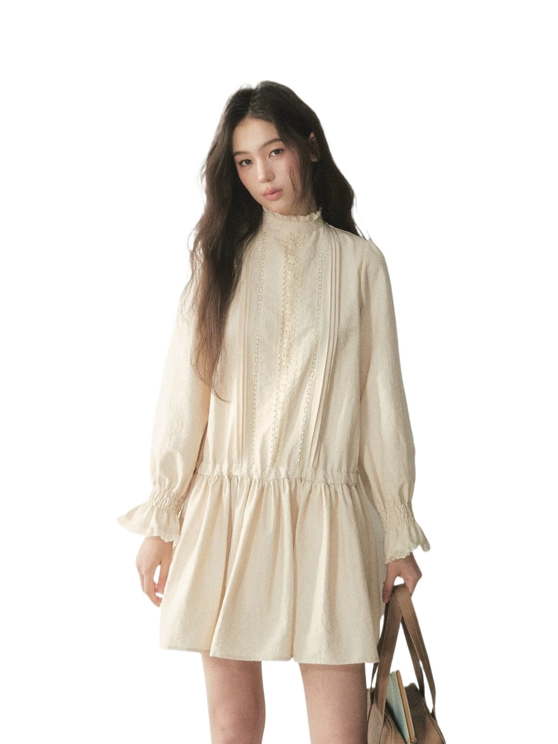 Mock Neck Lace Trim Dress