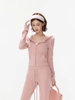Dusty Pink Zip-Up Knit Pants Set