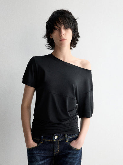 One-Shoulder Pleated Waist T-shirt
