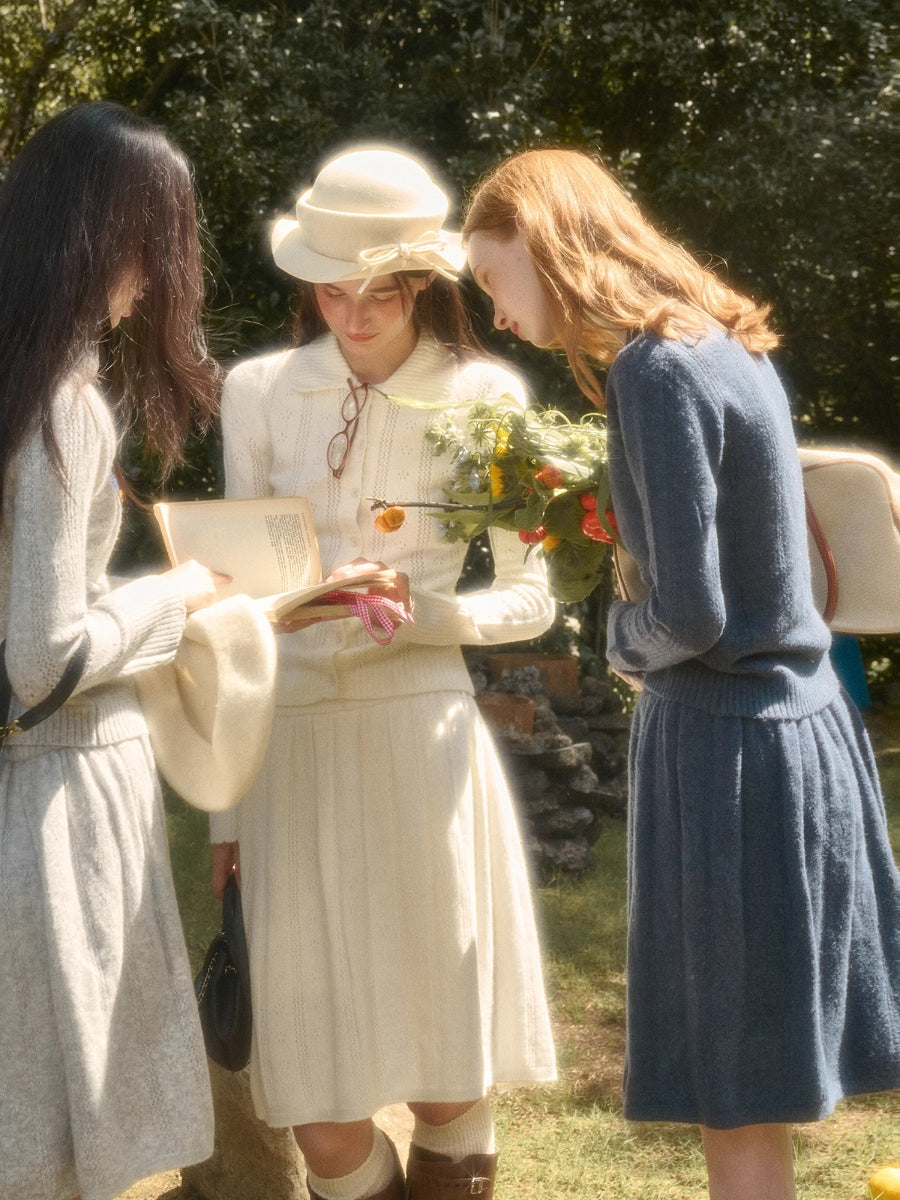 Snow Library Wool Knit Cape Cardigan &amp; Skirt Set