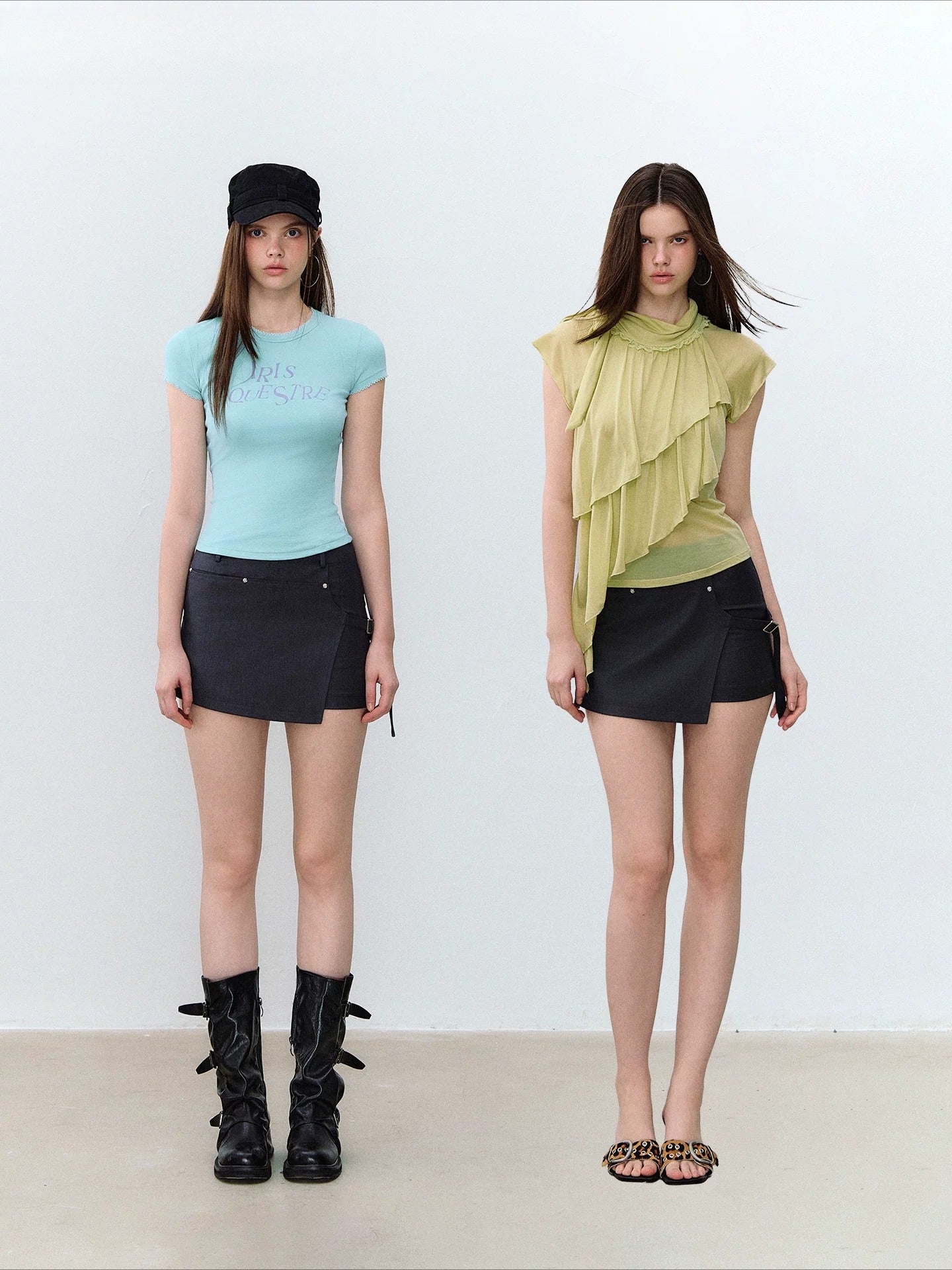 Blade Buckle Asymmetric Mini Skirt