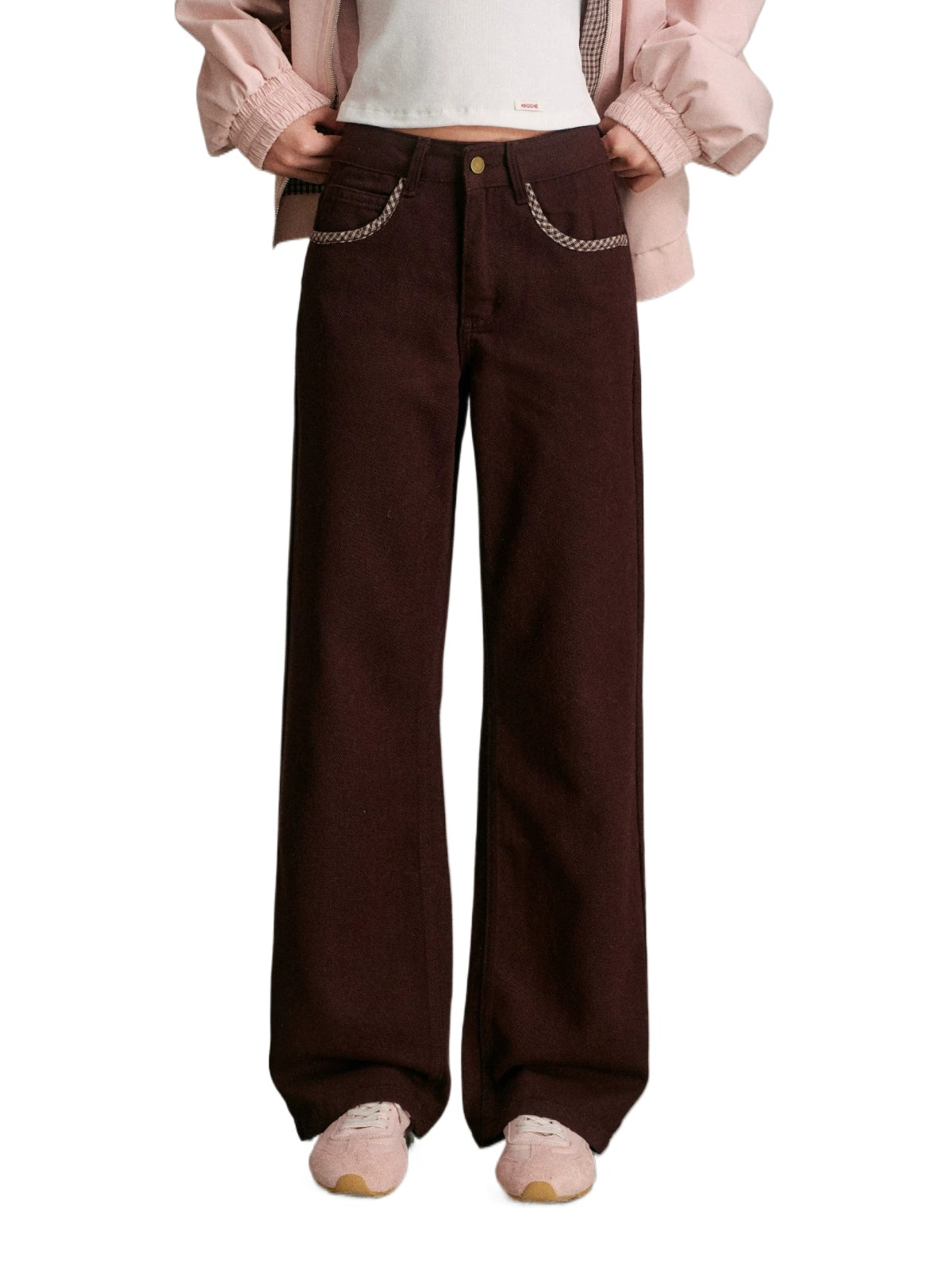 Chocolate Plaid Straight Jeans