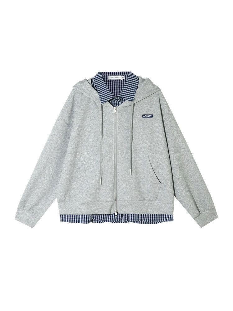 Gray &amp; Blue 2-in-1 Plaid Hoodie Jacket