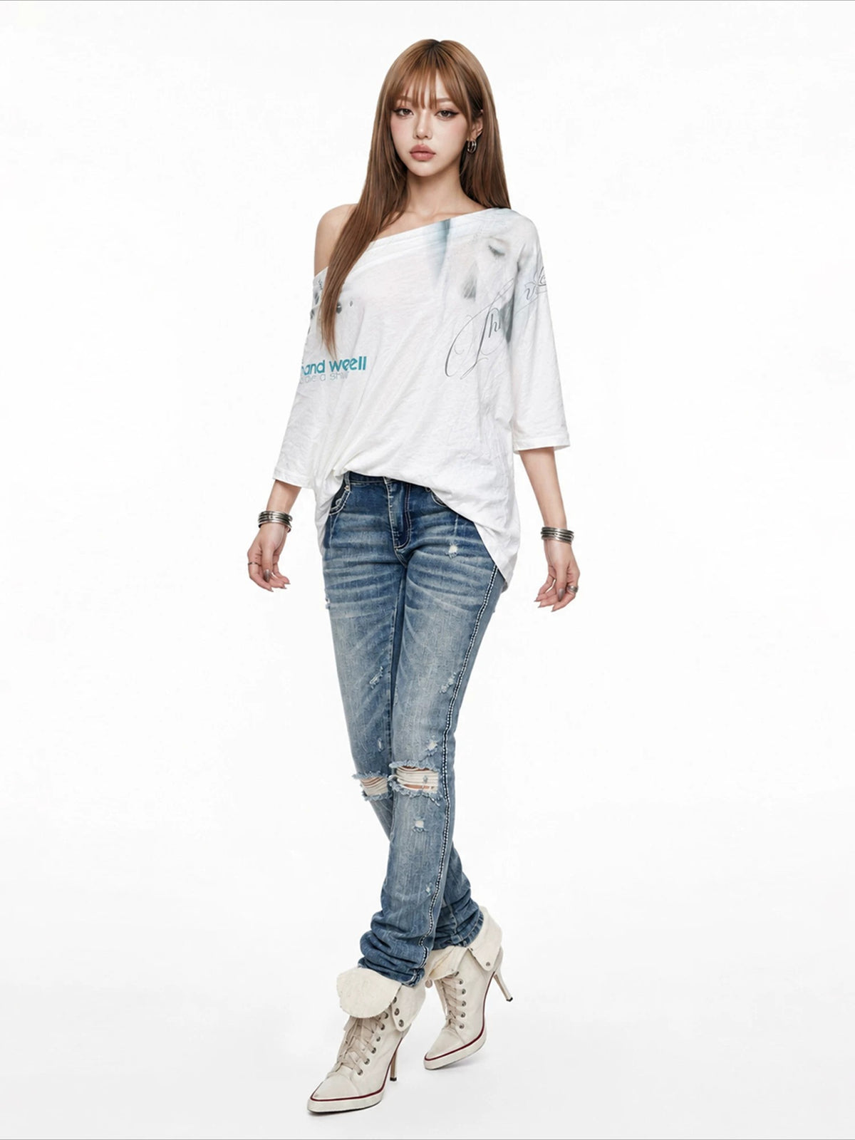 Off Shoulder Graphic T-Shirt