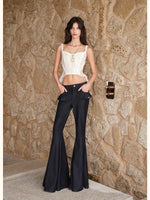 Washed Ruffle Flare Denim Jeans