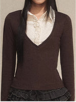 Contrast Polka Faux Layer Knit Top