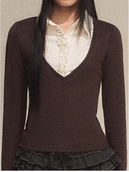 Contrast Polka Faux Layer Knit Top