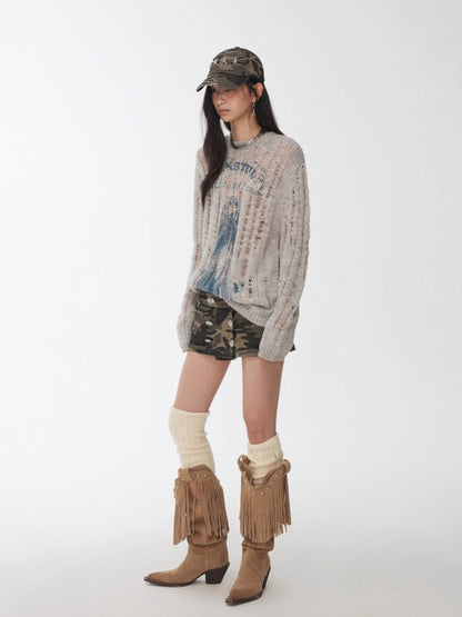 Icelandic Animal Jacquard Cutout Knit Sweater