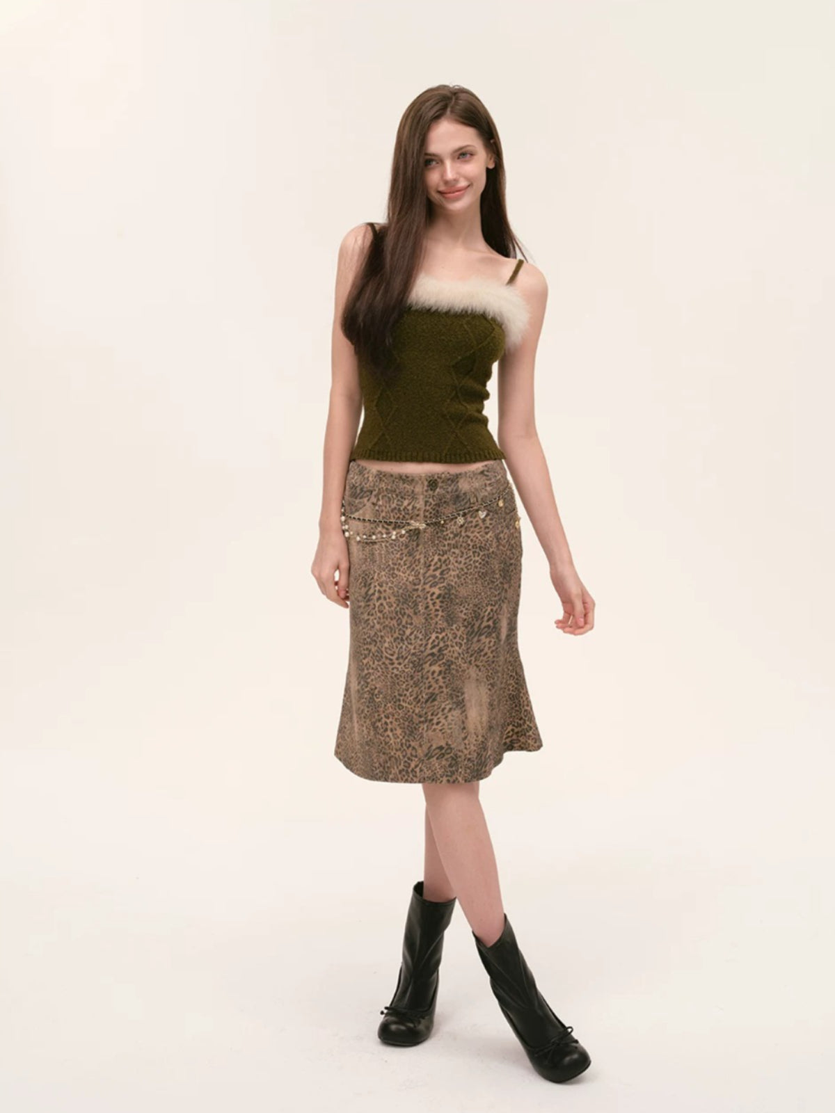 Fur Trimmed Camisole &amp; Cardigan Set