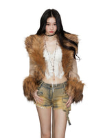 Knitted Fur Thickened Waist-Cinching Coat