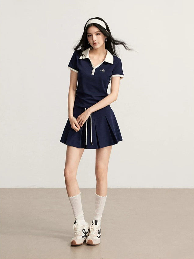 Contrast Polo &amp; Skirt Set