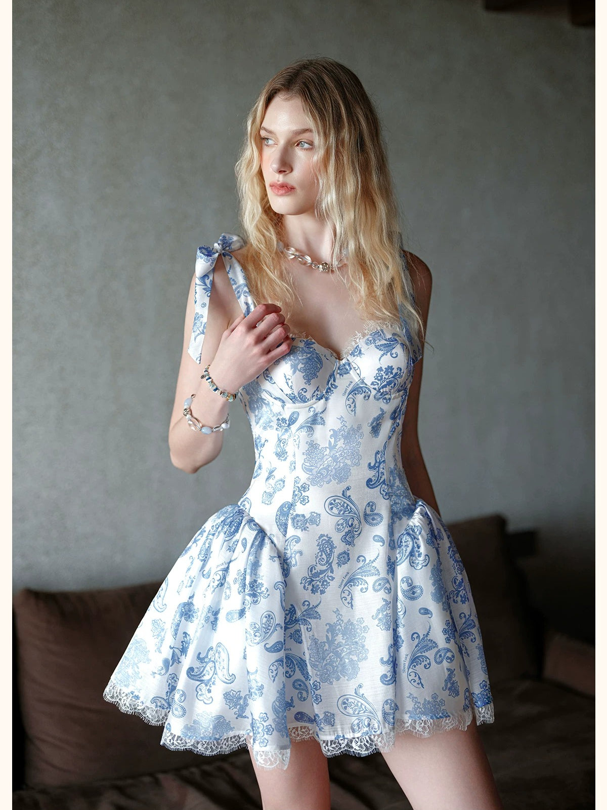 Fiorina Floral Lace-Up Mini Dress