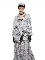 Vintage Newspaper Pleated Maxi Skirt