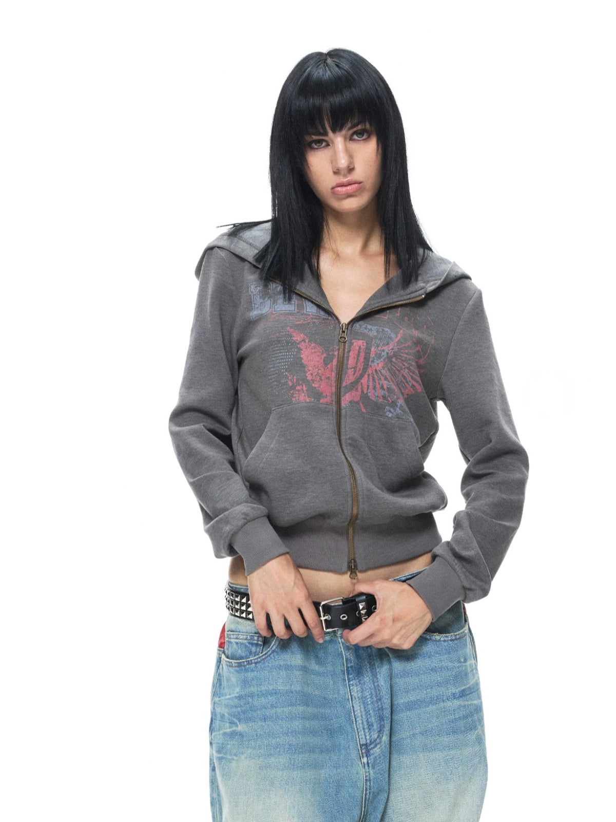 Vintage Printed Zip Hoodie Jacket