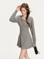 Gray Bowknot Knit Mini Dress
